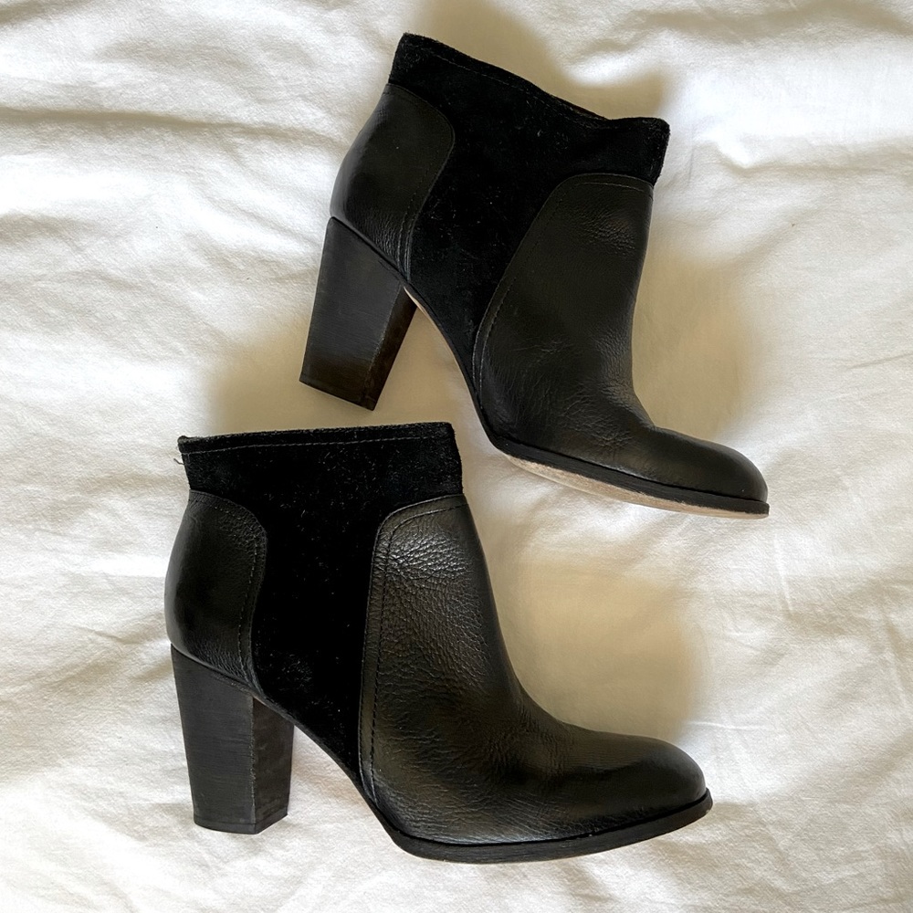 Kate Spade leather and suede black ankle booties